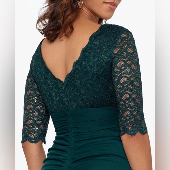 BETSY & ADAM WOMEN’S FORMAL DRESS PINE GREEN ON 3/4 SLEEVE SHEER AUTHENTIC NWT - Picture 8 of 10